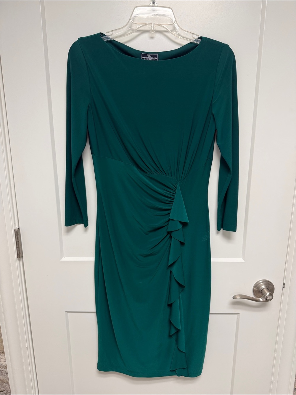 American Living  Emerald Green Ruched Ruffle Sheath Dress